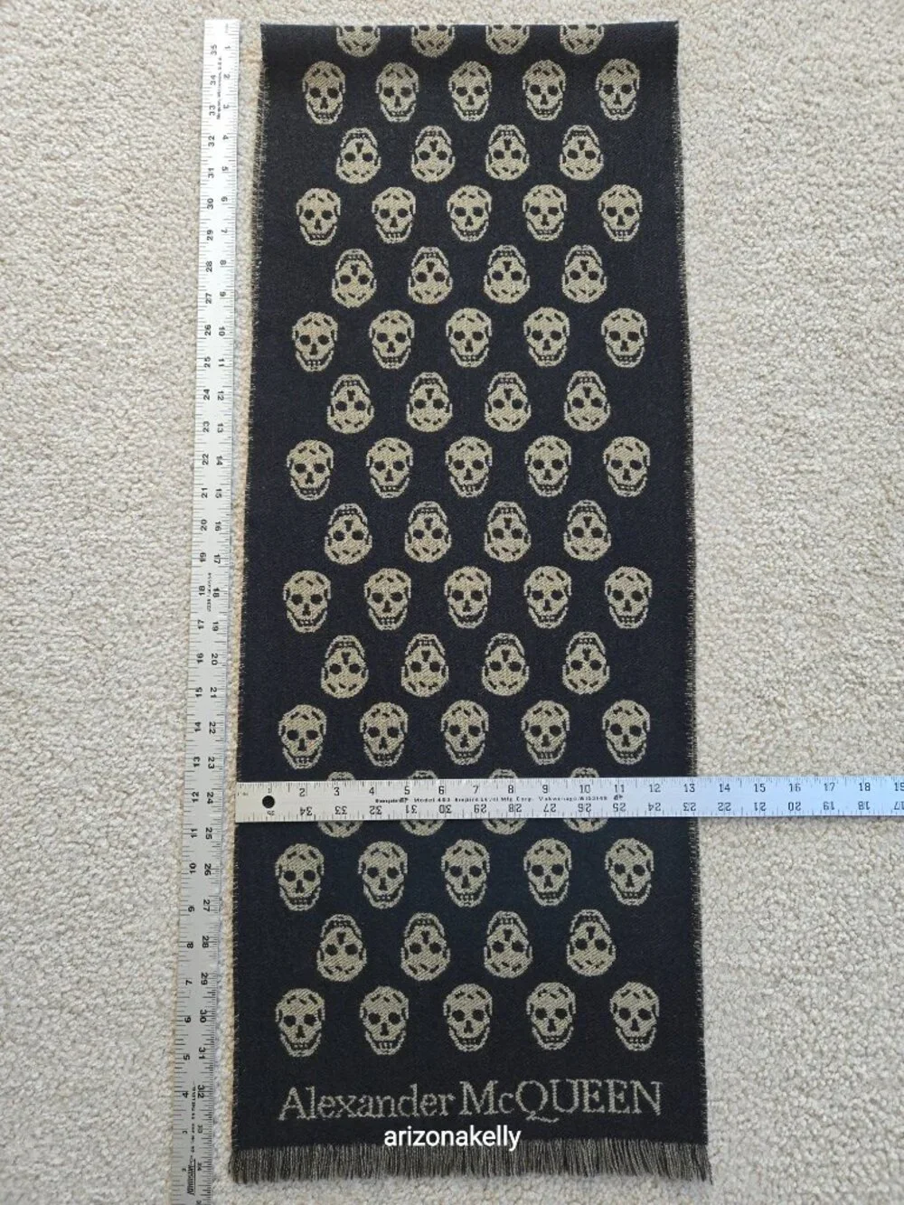 McQueen Wool Skull Scarf Jacquard Black & Tan